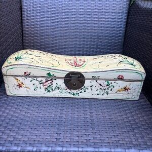 Antique Chinese Wooden Jewelry Pillow Box Floral Decorative Box